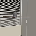 Modern Ceiling Fan with Wooden Blades and Metal Base Near Window Blinds and White Cabinet