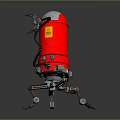 Red Robot With Silver Top Yellow Label Black Mechanical Arms And Blue Eyes Mechanical Legs