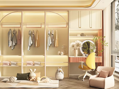Elegant Modern Wardrobe Interior With Glass Doors Hanging Area And Dressing Table 3d model