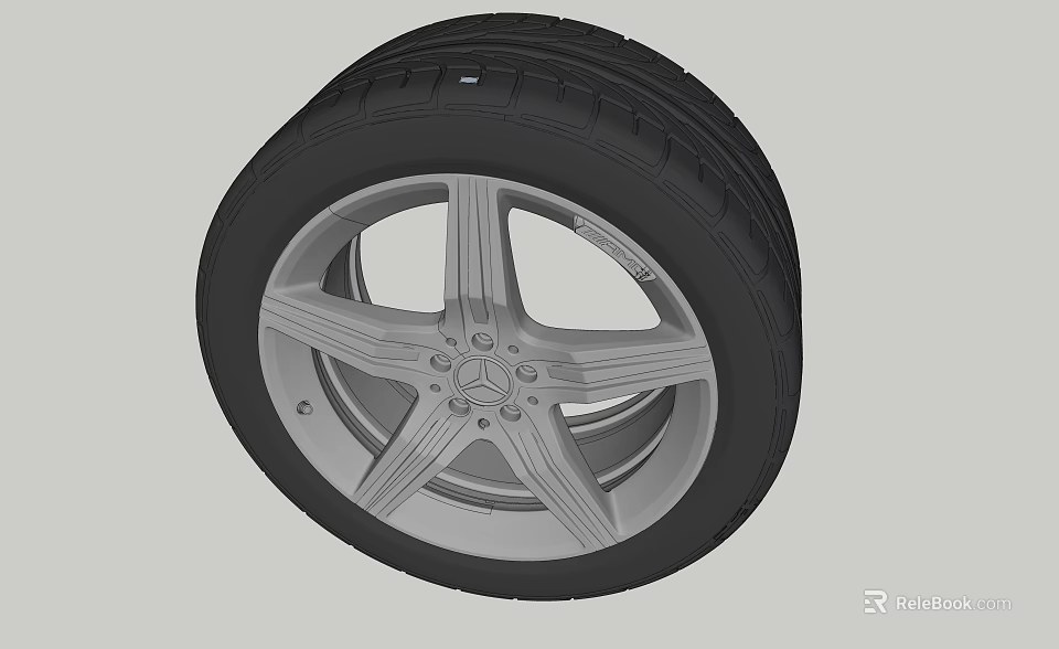 Stylish Modern Car Tire With Silver Alloy Wheel And Star Spoke Design 3d model 