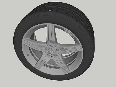 Stylish Modern Car Tire With Silver Alloy Wheel And Star Spoke Design 3d model