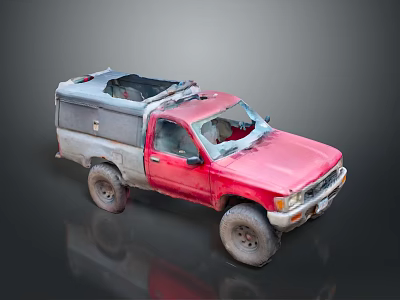 Vintage Red Pickup Truck With Gray Roof Storage Box And Off Road Tires 3d model