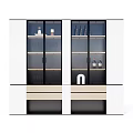Modern White And Black Wine Cabinet With Glass Doors Multiple Shelves And Wooden Drawers