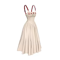 Elegant Beige Dress With Red Straps Decorative Chest Details And Flowy Skirt