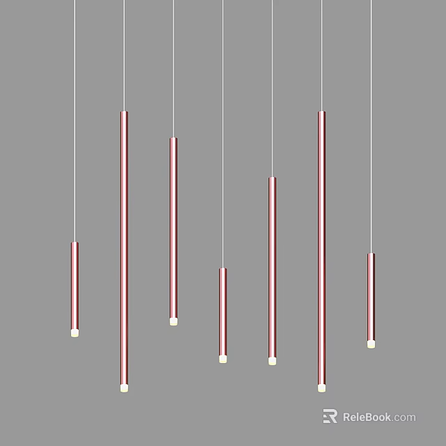 Modern Multiple Elongated Pendant Lights in Pink and White Hanging on Gray Background 3d model 