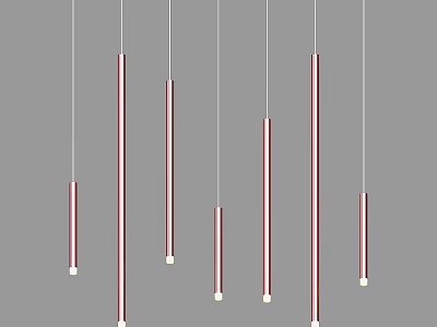 Modern Multiple Elongated Pendant Lights in Pink and White Hanging on Gray Background 3d model