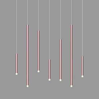 Modern Multiple Elongated Pendant Lights in Pink and White Hanging on Gray Background 3d model