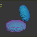 Blue Round Cushions with Ruffled Edges on Black Surface and Reflections 3d model