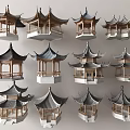 Chinese Traditional Pavilion Models With Various Designs Wooden Structures And Multiple Roof Layers