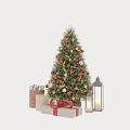 Decorated Christmas Tree with Red White Ornaments Gift Boxes and Lanterns 3d model