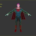 Superman Character in Blue Bodysuit Red Cape and S Logo Standing with Arms Outstretched