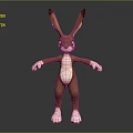 3D Animated Game Movie Character Brown White Rabbit Standing With Outstretched Arms
