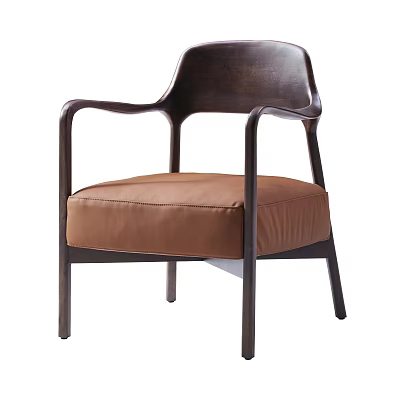 Modern Minimalist Accent Chair With Dark Brown Frame And Brown Leather Cushion 3d model
