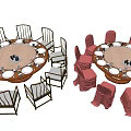 Round Dining Table Set With Light And Red Chairs White Plates And Covers