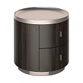 Modern Dark Wooden Nightstand With Round Top Two Drawers And Gold Handles