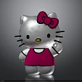 Hello Kitty Silver Figure In Pink Dress With Pink Bow And Waving Hand