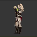 Fantasy Female Character Design With Twin Ponytails Horns Skull Staff And Green Flame
