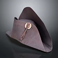 Brown Fabric Tricorne Hat With Metal Badge And Leather Strap