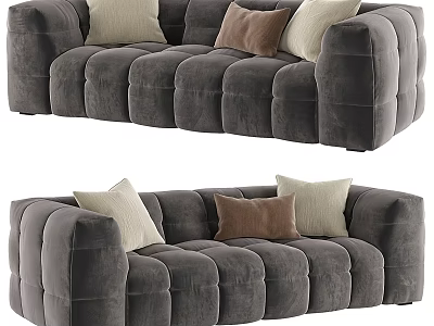 Modern Dark Gray Velvet Sectional Sofa With Decorative Beige And Brown Pillows 3d model
