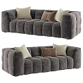 Modern Dark Gray Velvet Sectional Sofa With Decorative Beige And Brown Pillows