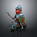Duck Knight In Armor Riding Giant Ant With Spear And Green Shield Emblem