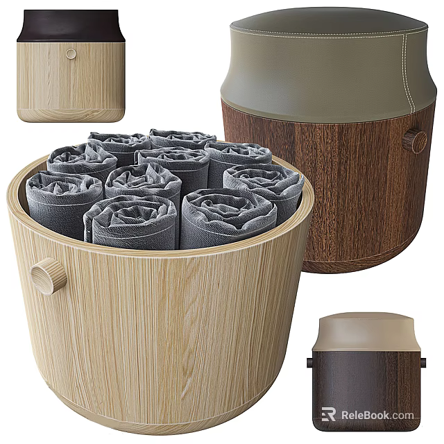 Storage Baskets with Wooden Texture Holding Rolled Fabrics for Home Organization 3d model 