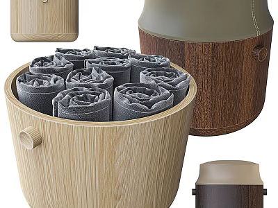 Storage Baskets with Wooden Texture Holding Rolled Fabrics for Home Organization 3d model