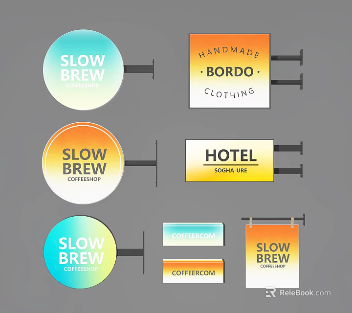 Wayfinding Signage Design Including Slow Brew Coffee Room Handmade Bordo Clothing And Hotel Suite 3d model 