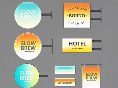 Wayfinding Signage Design Including Slow Brew Coffee Room Handmade Bordo Clothing And Hotel Suite 3d model