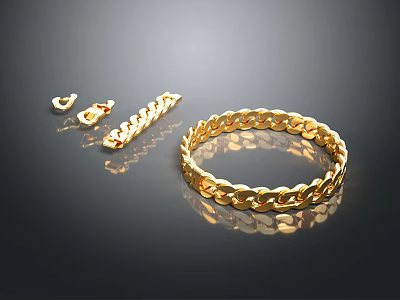 Shiny Gold Jewelry Set With Chain Design Bracelet Necklace And Earrings 3d model