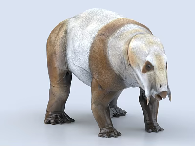 Brown White Mythical Beast 3D Model With Muscular Body Stocky Limbs And Tusks 3d model