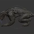 Sci-Fi Reptilian Creature With Armored Body Sharp Claws And Dripping Textures 3d model