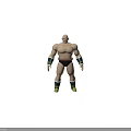 Muscular Male Warrior 3D Character Model With Black Shorts Green Yellow Wrist Guards