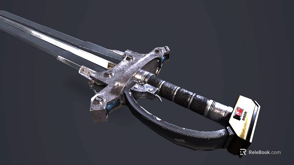 Medieval Style Metal Sword With Intricate Guard And Black Wrapped Handle 3d model 
