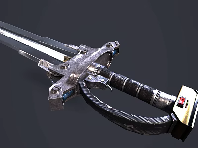 Medieval Style Metal Sword With Intricate Guard And Black Wrapped Handle 3d model