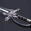Medieval Style Metal Sword With Intricate Guard And Black Wrapped Handle