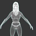 Woman In Sleeveless Tight Suit 3D Model With Red Belt Long Gloves Posing Arms Outstretched