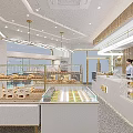 Modern Dessert Shop Interior With Wooden Walls Pastry Display Counters And Cashier Counter 3d model