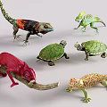 Vibrant Reptiles Collection Including Red Chameleon Green Turtles And Orange Lizards In Various Poses