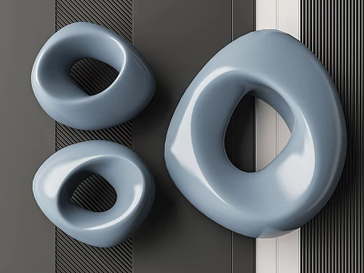 Modern Blue Smooth Ring Shaped Wall Decor On Grey Wall With Various Sizes 3d model