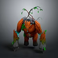 Detailed 3D Tree Creature Model With Wooden Body Horns Green Vines and Glowing Leaves