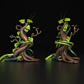 Two Vine Decorative Sculptures With Brown Trunk like Structures And Green Twisting Vines