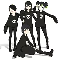 Anime Style Women In Black Hoodies With Skull Prints Standing Together
