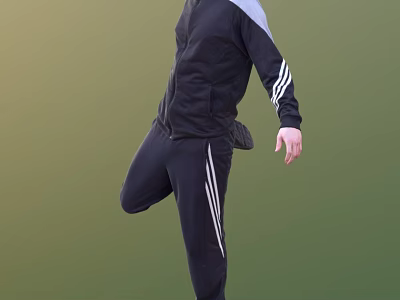 Man In Black Tracksuit With White Stripes Posing On Green Background 3d model