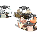 Stylish Modern Casual Sofa Set With Colorful Seats Coffee Tables Rugs And Chandeliers