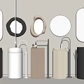 Modern Bathroom Washbasins with Various Designs Round Oval Mirrors Faucets and Toiletries