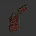 Modern Spiral Staircase With Red Steps And Wooden Handrail Design Interior