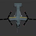 Light Blue Twin Propeller Aircraft Model With Yellow Stripe And Large Propellers On Gray Background