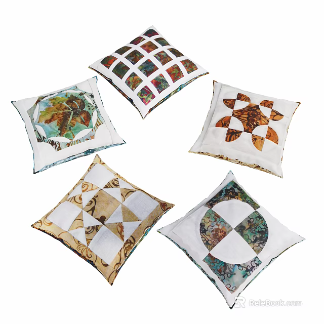 Decorative Throw Pillows Featuring Geometric Patterns And Colorful Quilted Designs 3d model