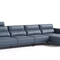 Modern Blue Leather Sectional Multi Seater Sofa With Metal Legs For Living Room